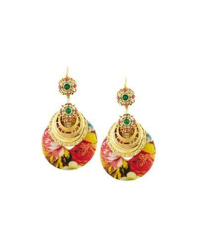Floral D&eacute;coupage Drop Earrings,