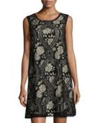 Sleeveless Lace Shift Dress, Black Pattern