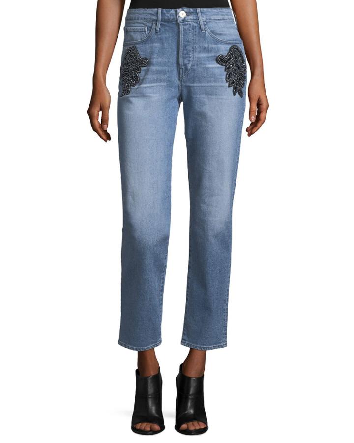 Burke High-rise Beaded Boyfriend Crop Jeans