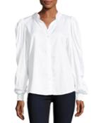 Marcus Pouf-sleeve Button-front Poplin Top