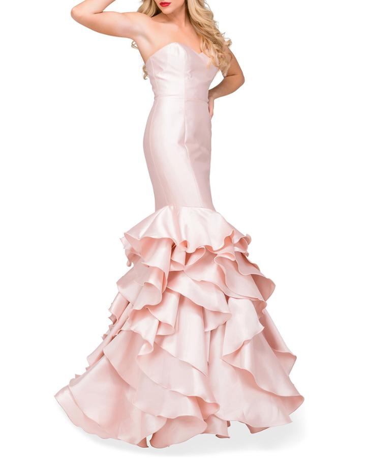 Ruffle-tiered Taffeta Trumpet Gown