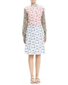 Mixed-print Henley Dress, White Ocean
