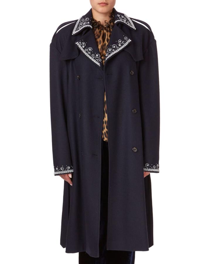 Amur Beaded Large-shoulder Trench Coat