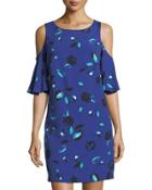 Cold-shoulder Printed Crepe