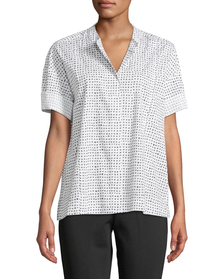 Polka-dot Mandarin-collar Button-front