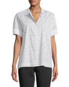 Polka-dot Mandarin-collar Button-front