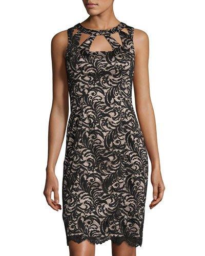 Lace-overlay Cutout Sheath Dress, Black
