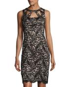Lace-overlay Cutout Sheath Dress, Black