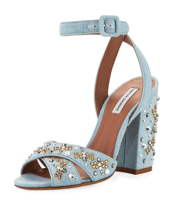 Connie Sequined Denim Ankle-strap