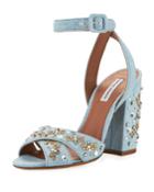 Connie Sequined Denim Ankle-strap