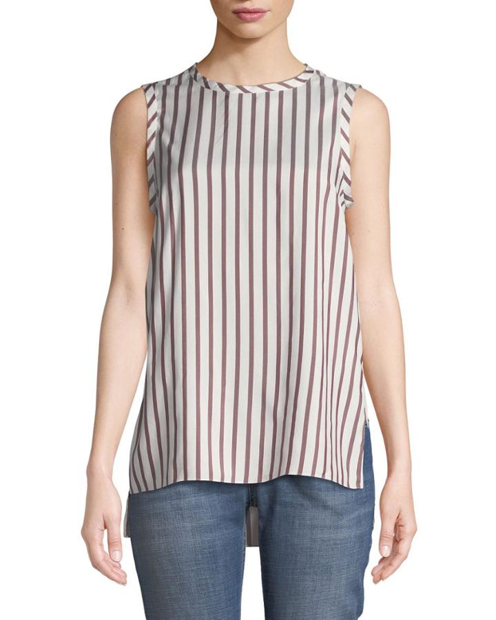 Silk Striped Round-neck Tank Top
