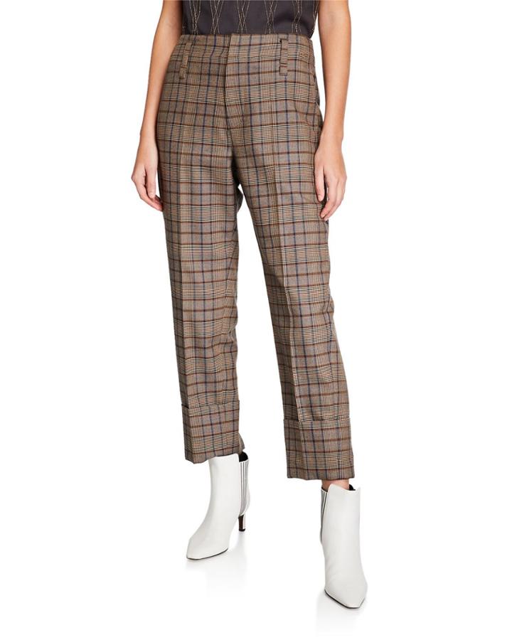 Double-cuff Straight-leg Check Pants