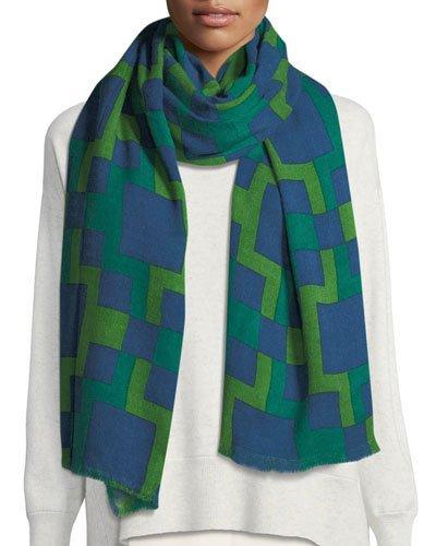 Geometric Pattern Scarf W/ Fringe Trim
