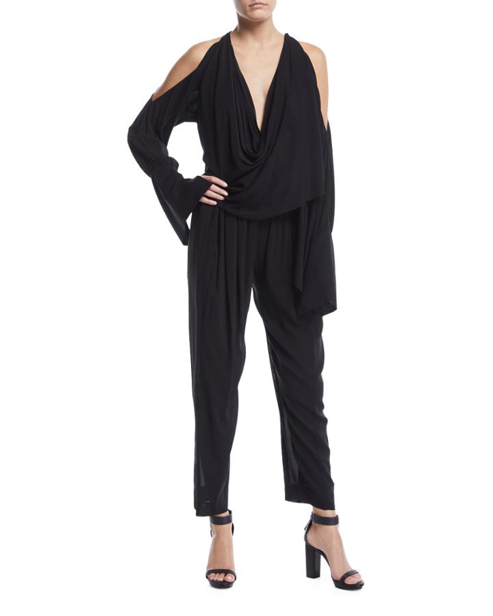 Draped-front Cold-shoulder Jumpsuit