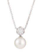 18k Diamond Flower & South Sea Pearl Pendant Necklace