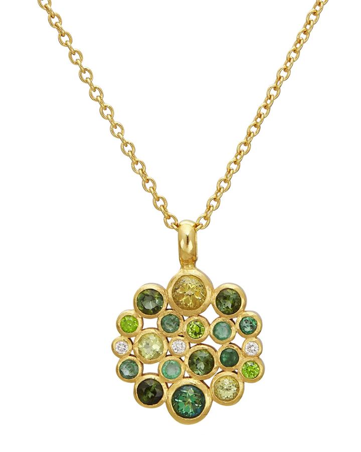 Pointelle Green Multi-bezel Pendant Necklace