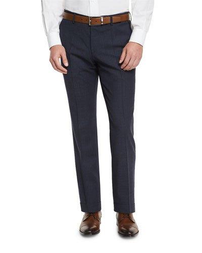 Genesis Grid Flat-front Trousers, Navy