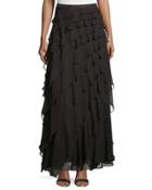 Layered-ruffle Long Skirt, Dark Graphite