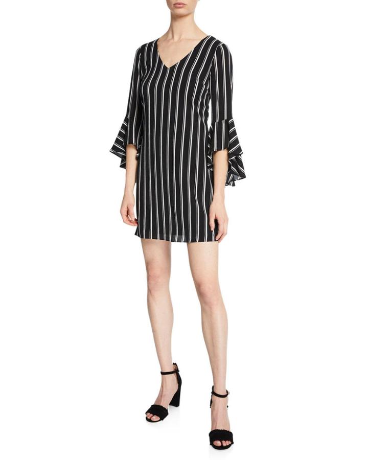 Striped Short Bell-sleeve Dress