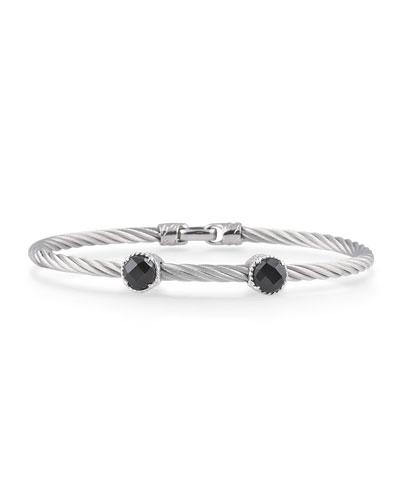 Gray Stainless Steel & Two-onyx Bangle