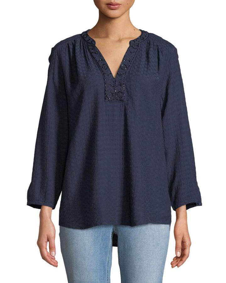 Beaded-neck Textured Blouse
