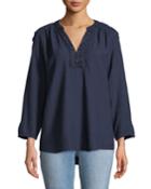 Beaded-neck Textured Blouse