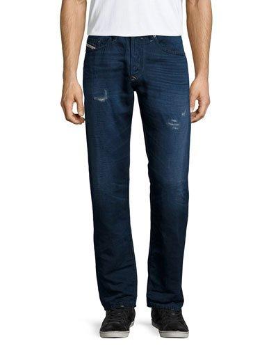 Buster Distressed Cotton-linen Jeans, Denim