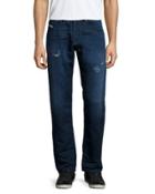 Buster Distressed Cotton-linen Jeans, Denim