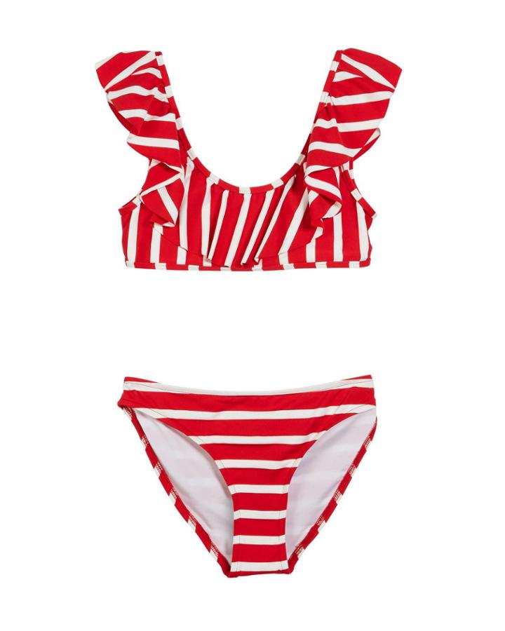 Striped Ruffle Pinafore Two-piece Swimsuit,