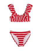 Striped Ruffle Pinafore Two-piece Swimsuit,