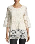 Lace Bell-sleeve Top, Beige