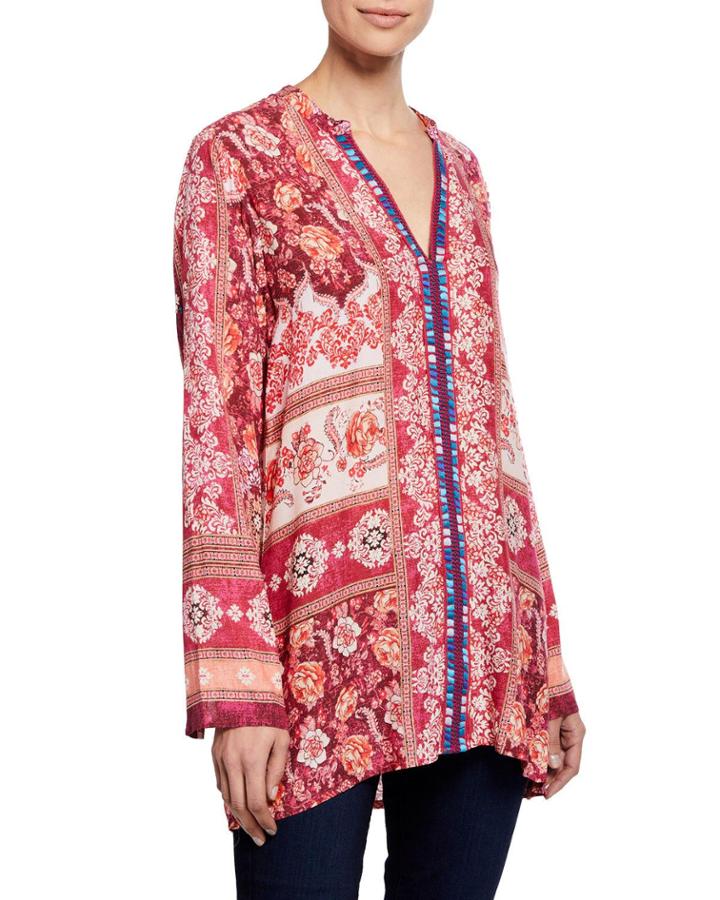 V-neck Printed Tunic Blouse
