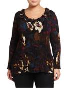 Long-sleeve Floral-print Blouse, Olive/multi, Women's