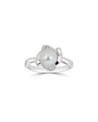 14k White Gold Floral-set Pearl And Diamond Ring, White