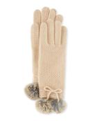 Knit Gloves With Rabbit Fur Pompom