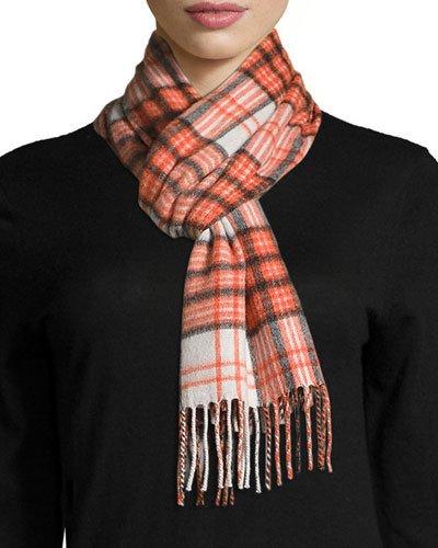 Grid Plaid-print Cashmere Scarf, Light Gray/furnace