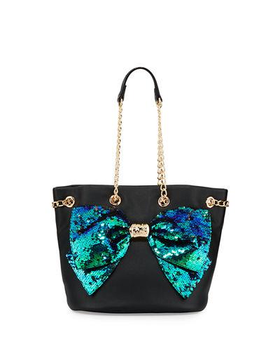 Bow-lesque Sequined Drawstring Bucket Bag