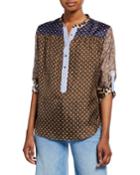 Romee Dot Long-sleeve Silk Tunic With Mandarin Collar