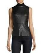 Faux-leather Sleeveless Turtleneck Top, Black