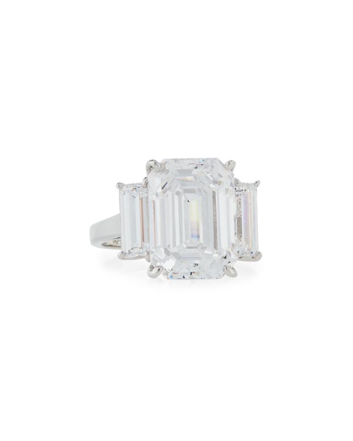 Emerald-cut Cz Ring W/ Baguettes,