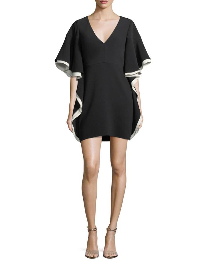 Colorblocked V-neck A-line Cocktail Dress W/