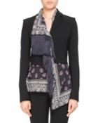 Mixed-media Crepe Bandana-print Jacket W/ Fringe