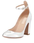 Metallic Leather Ankle-strap Pumps