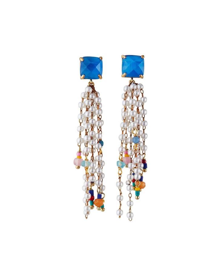 Aqua Pearly Tassel Earrings