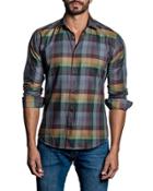 Large-check Sport Shirt, Green Pattern