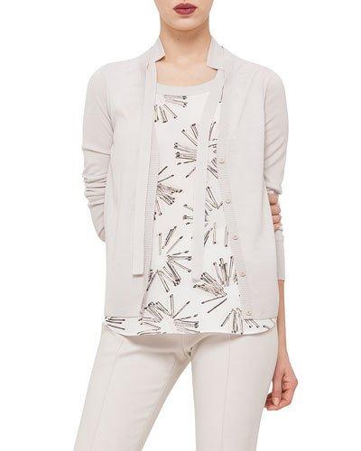 Long-sleeve Hidden-button Cardigan, Canvas