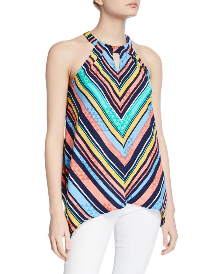 Stripe Halter Handkerchief Hem Top