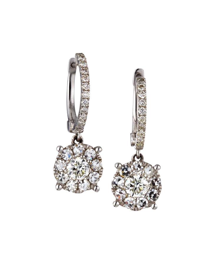 14k White Gold Diamond Huggie Drop Earrings