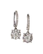 14k White Gold Diamond Huggie Drop Earrings