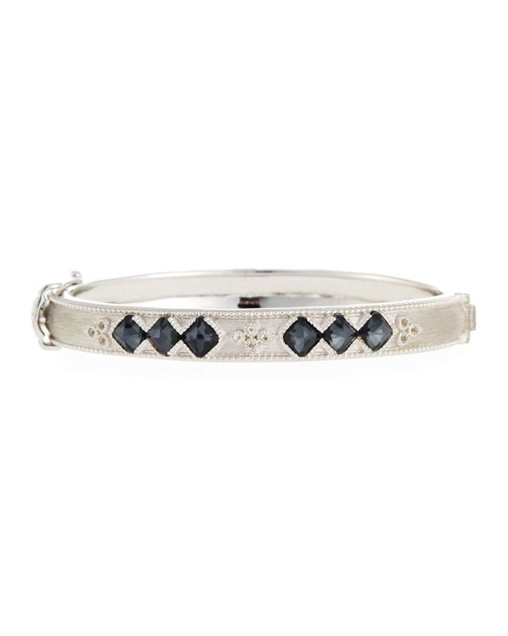 Moroccan Sterling Silver Hinge Bracelet With Hematite/crystal Doublets,